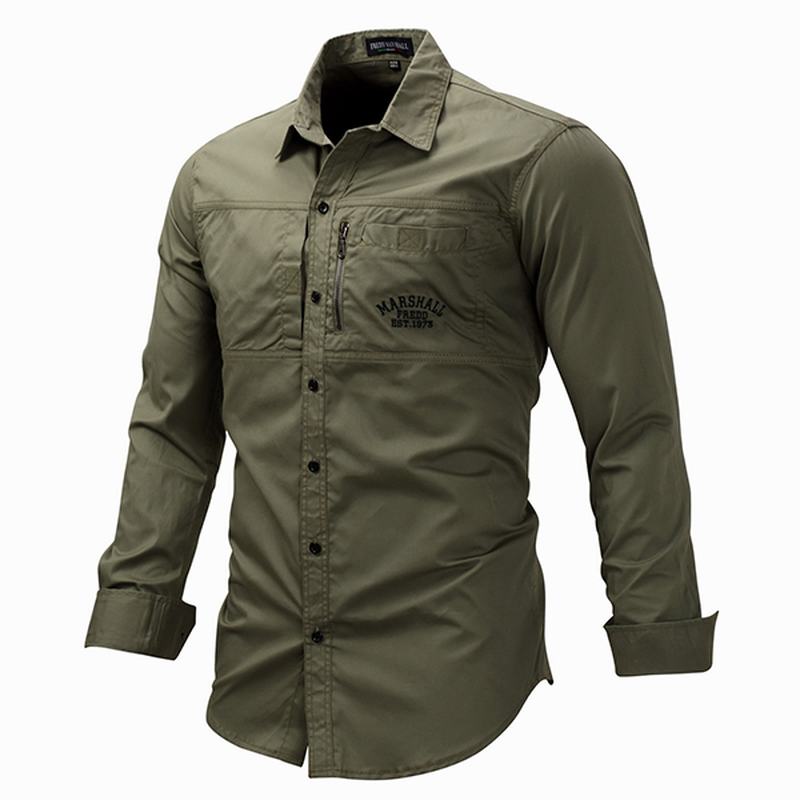 Outdoor Military Style Chest Zipper Pocket Long Sleeve Lapel Bawełniana Koszula Robocza Dla Mężczyzn