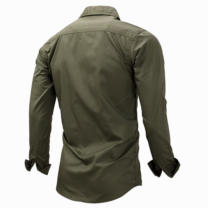 Outdoor Military Style Chest Zipper Pocket Long Sleeve Lapel Bawełniana Koszula Robocza Dla Mężczyzn