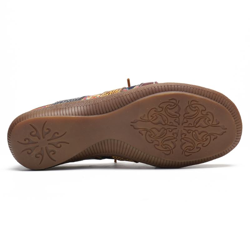 Paisley Retor Floral Splicing Styl Folkways Okrągły Toe Sznurowane Płaskie Buty