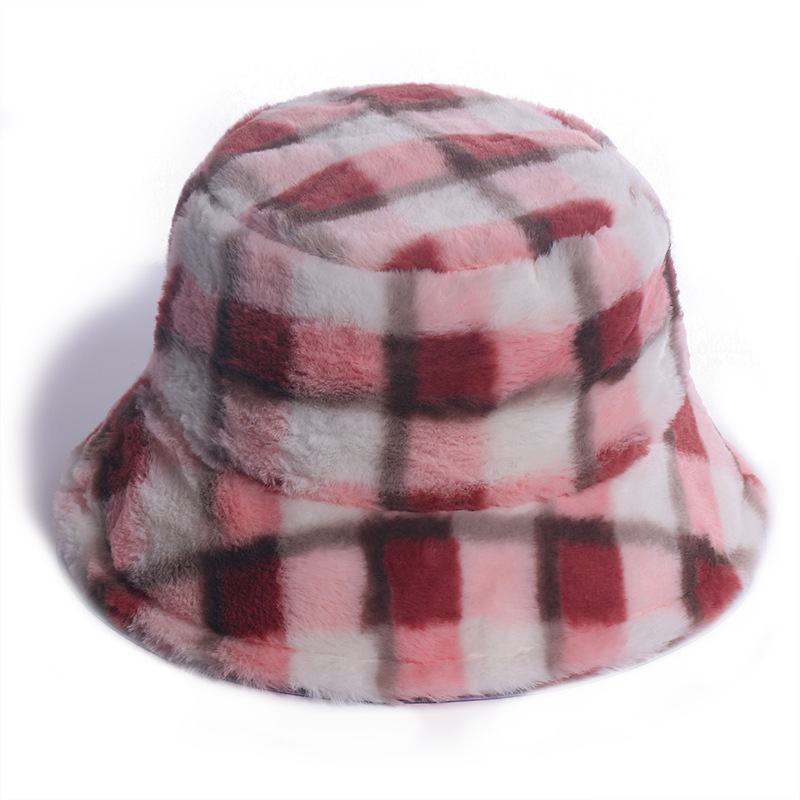 Plaid Fisherman Hat Dla Koreańskiej Wersji Futra Królika Pluszowa Podróż Ciepła Na Cały Mecz