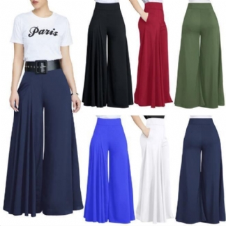 Plus Damskie Office Loose Stretch High Waist Szerokie Nogawki Długie Spodnie Palazzo Trouser