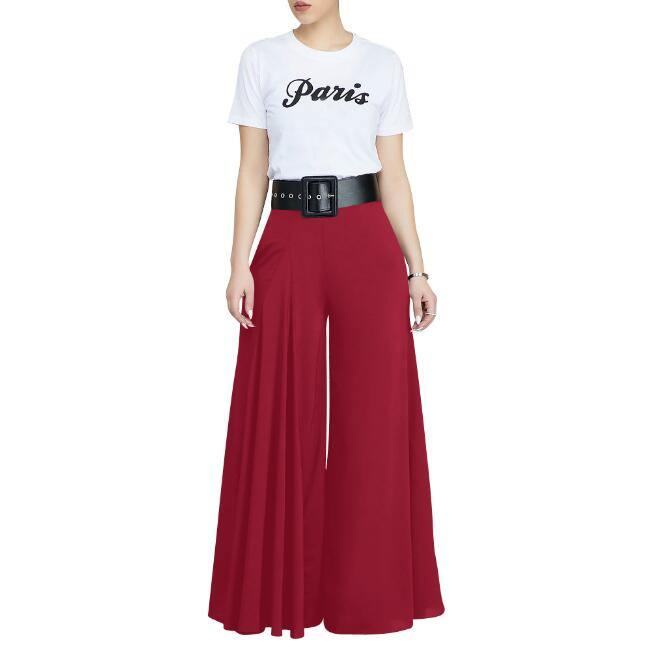 Plus Damskie Office Loose Stretch High Waist Szerokie Nogawki Długie Spodnie Palazzo Trouser