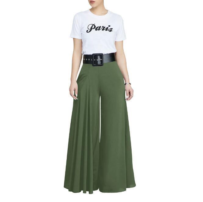 Plus Damskie Office Loose Stretch High Waist Szerokie Nogawki Długie Spodnie Palazzo Trouser