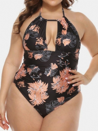 Plus Size Damskie Floral Drukowanie Halter Sznurek Backless One Piece Swimwear