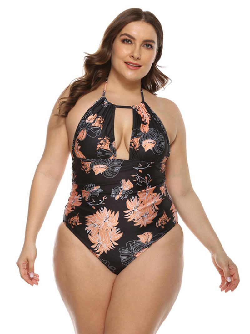 Plus Size Damskie Floral Drukowanie Halter Sznurek Backless One Piece Swimwear