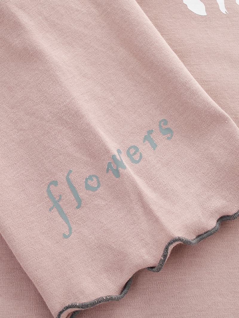 Plus Size Damskie Floral & Letter Drukowanie V-neck Long Sleeve Home Casual Piżama Set