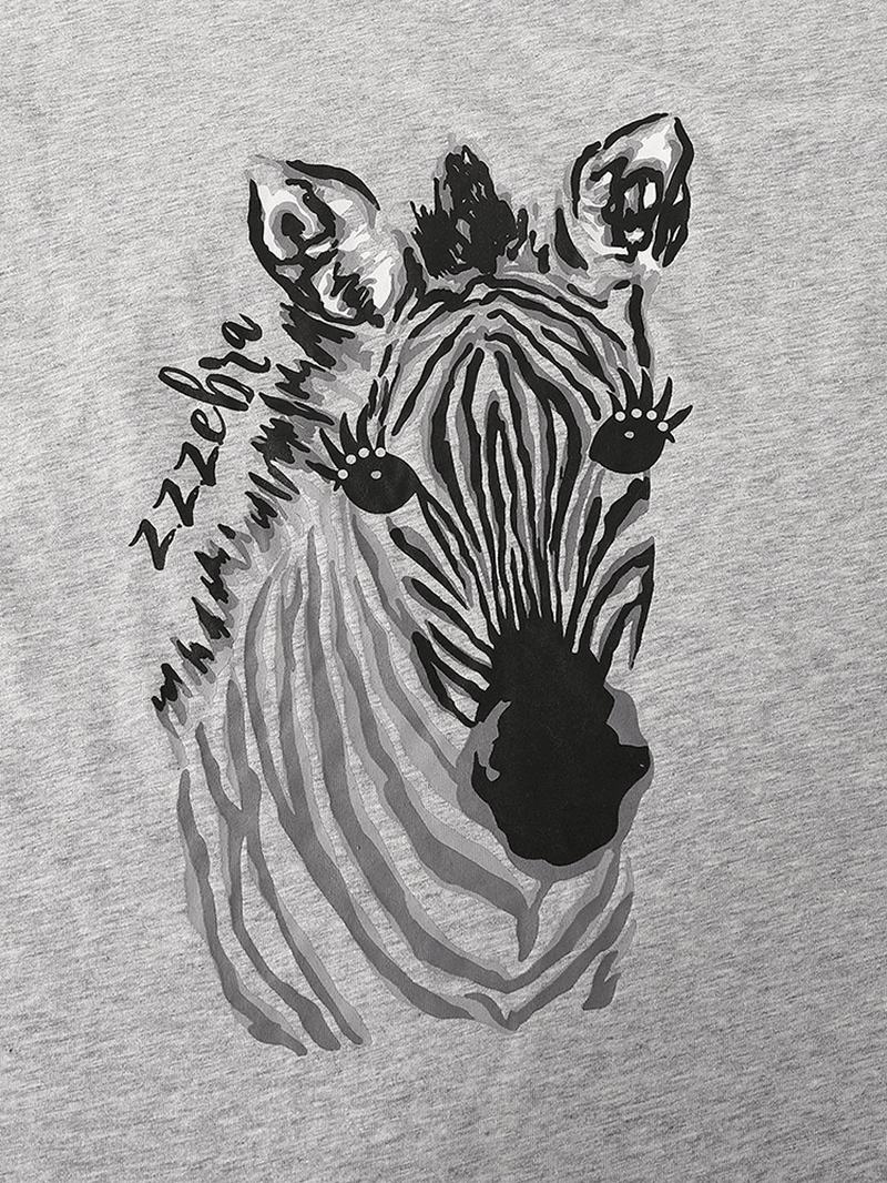 Plus Size Damskie Home Cotton Zebra Drukowanie Dekolt W Serek Zestaw Piżamy Z Krótkim Rękawem