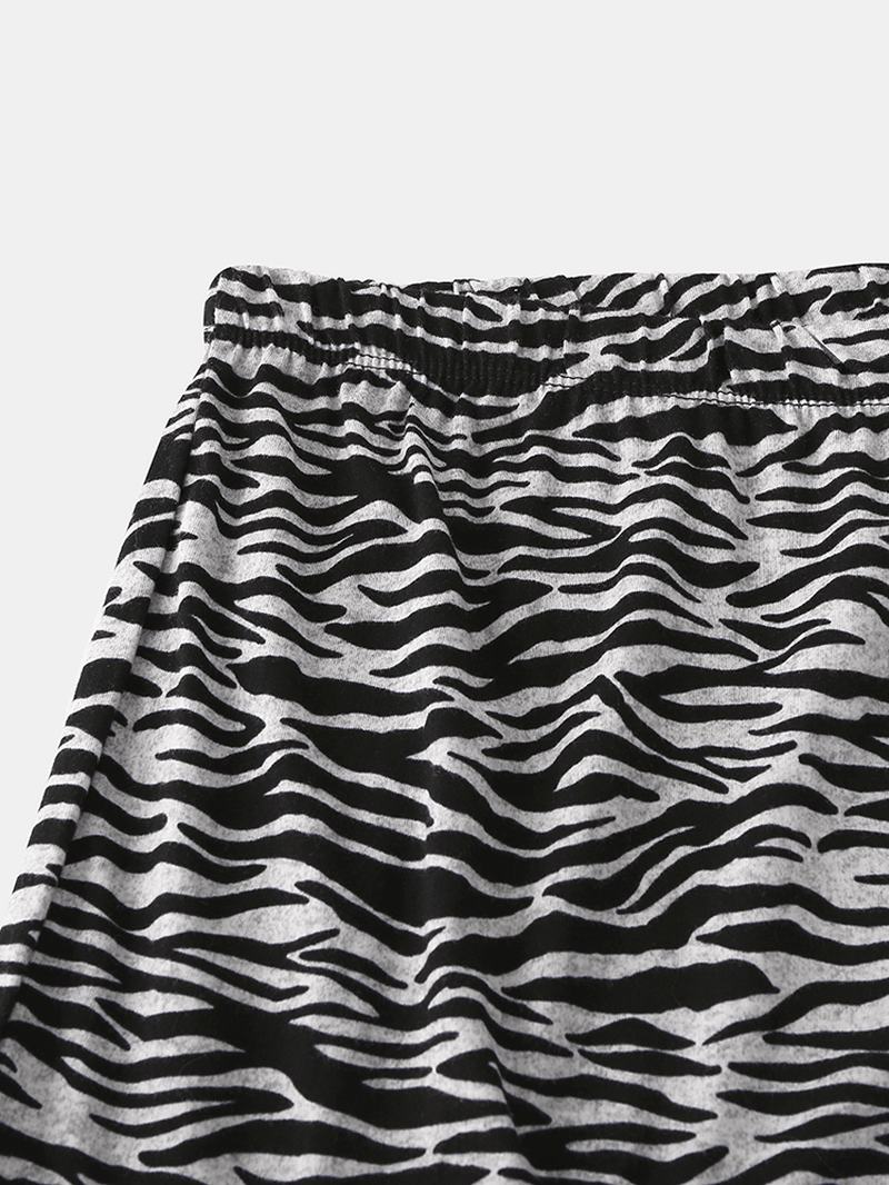 Plus Size Damskie Home Cotton Zebra Drukowanie Dekolt W Serek Zestaw Piżamy Z Krótkim Rękawem