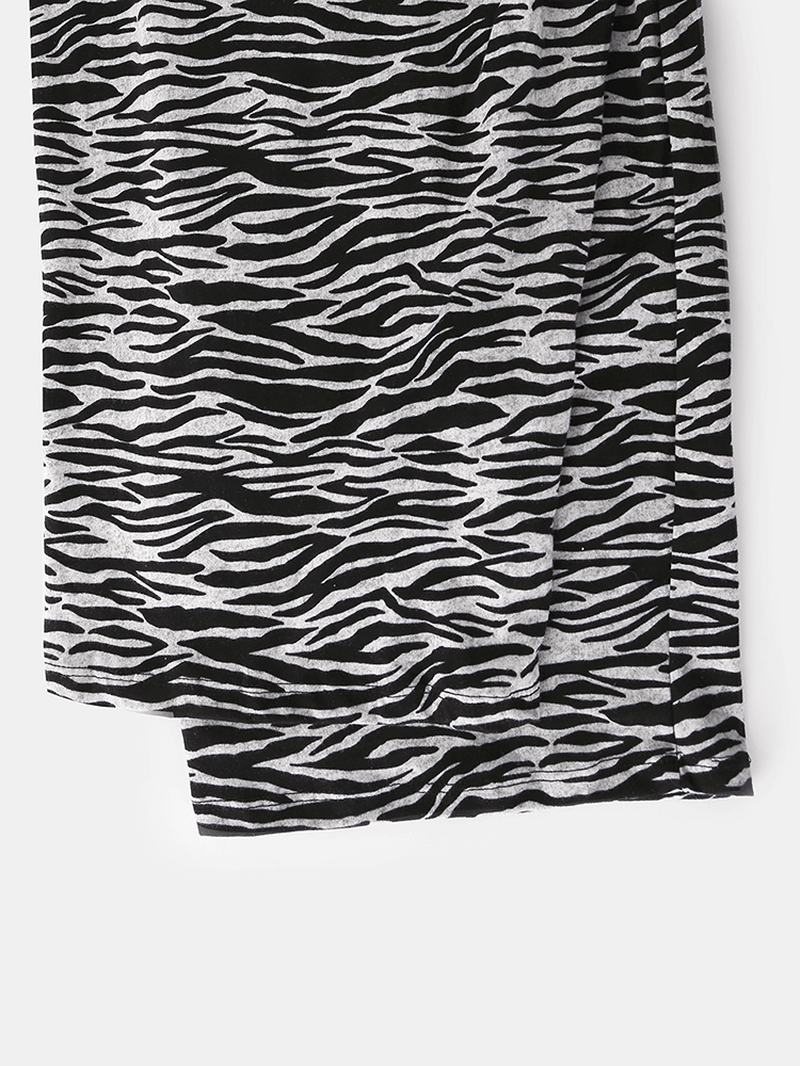Plus Size Damskie Home Cotton Zebra Drukowanie Dekolt W Serek Zestaw Piżamy Z Krótkim Rękawem