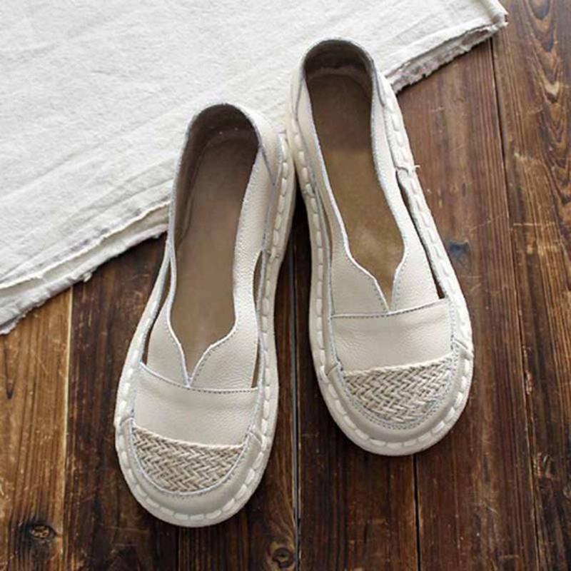 Plus Size Damskie Mokasyny Z Okrągłym Noskiem Casual Hollow Stitching Slip-on Flats