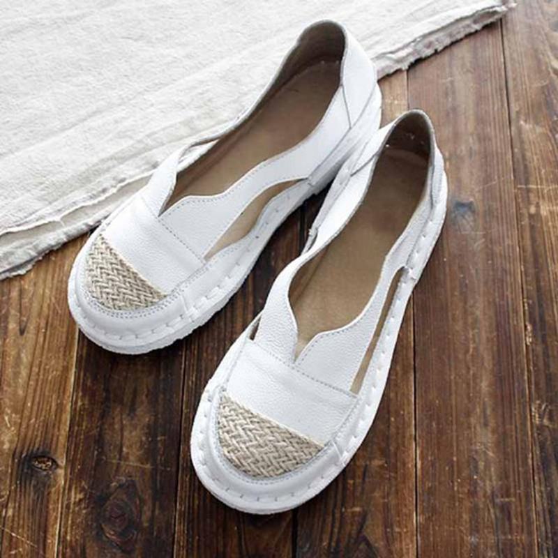 Plus Size Damskie Mokasyny Z Okrągłym Noskiem Casual Hollow Stitching Slip-on Flats