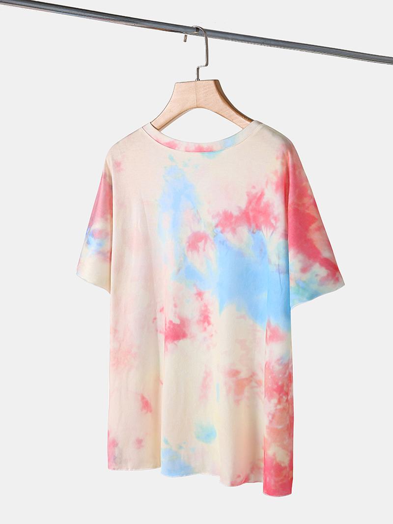 Plus Size Damskie Tie-dye Z Krótkim Rękawem I Sznurkiem Dorywczo Zestaw Piżamy