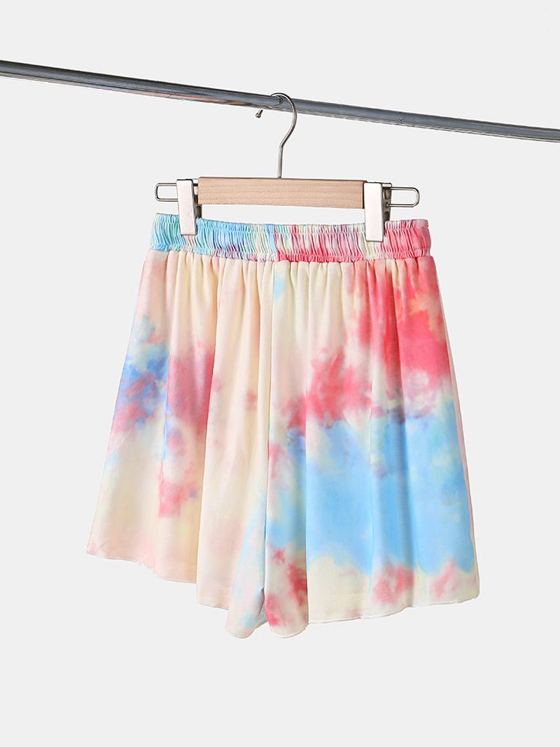 Plus Size Damskie Tie-dye Z Krótkim Rękawem I Sznurkiem Dorywczo Zestaw Piżamy