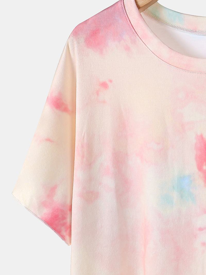 Plus Size Damskie Tie-dye Z Krótkim Rękawem I Sznurkiem Dorywczo Zestaw Piżamy