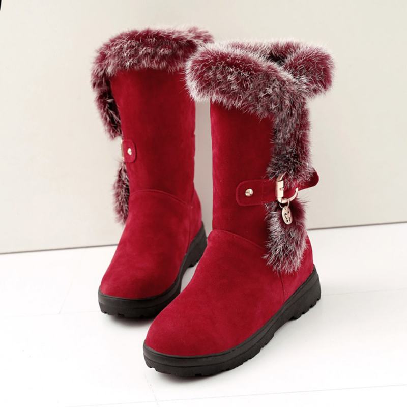 Plus Size Damskie Winter Pluszowa Podszewka Klamra Decor Zwiększona Pięta Snow Boots