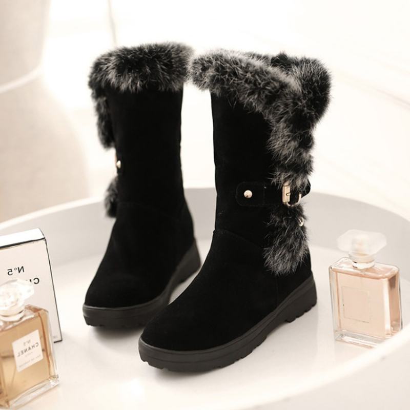 Plus Size Damskie Winter Pluszowa Podszewka Klamra Decor Zwiększona Pięta Snow Boots