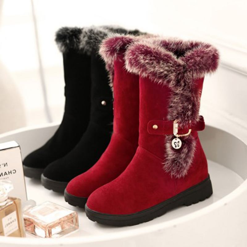 Plus Size Damskie Winter Pluszowa Podszewka Klamra Decor Zwiększona Pięta Snow Boots