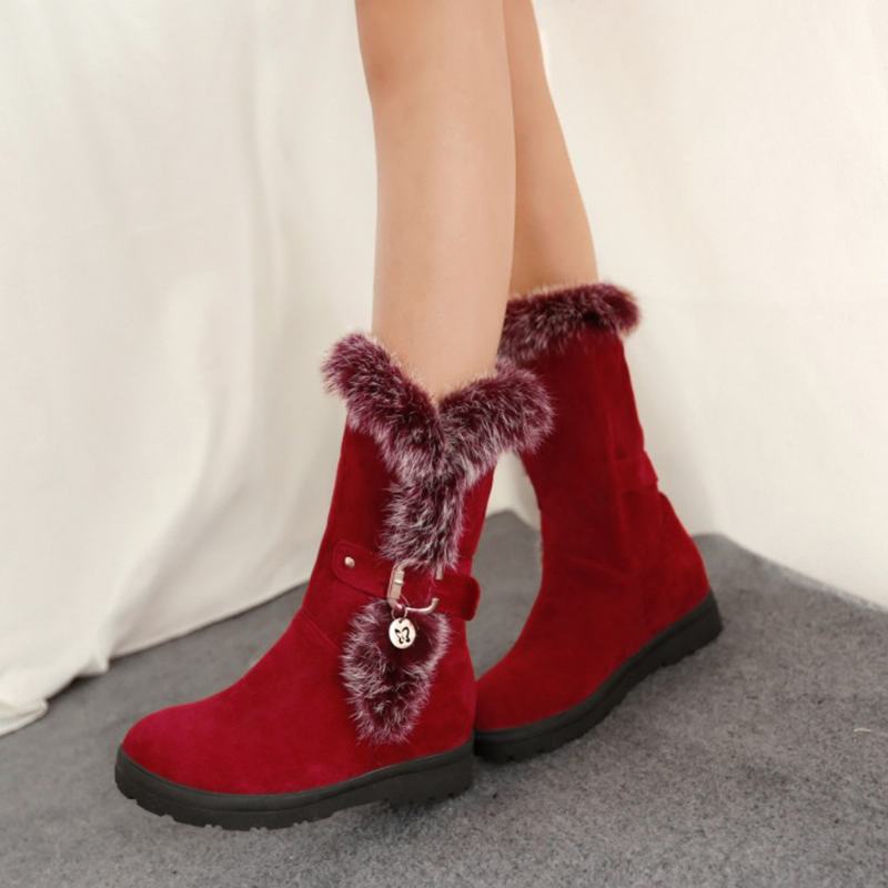 Plus Size Damskie Winter Pluszowa Podszewka Klamra Decor Zwiększona Pięta Snow Boots