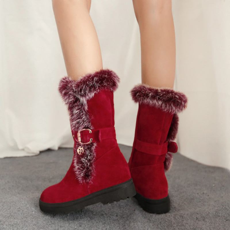 Plus Size Damskie Winter Pluszowa Podszewka Klamra Decor Zwiększona Pięta Snow Boots