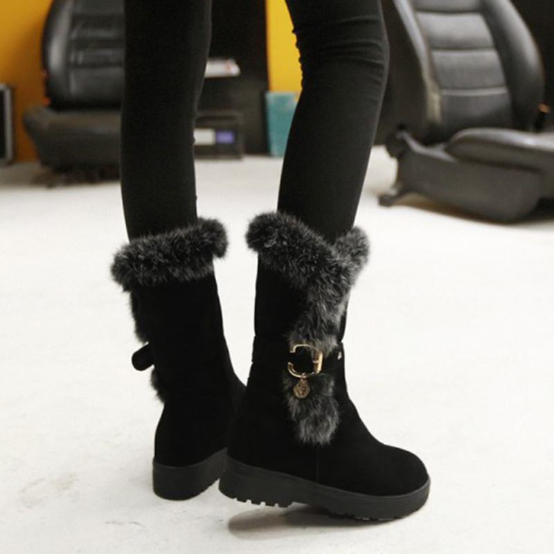 Plus Size Damskie Winter Pluszowa Podszewka Klamra Decor Zwiększona Pięta Snow Boots