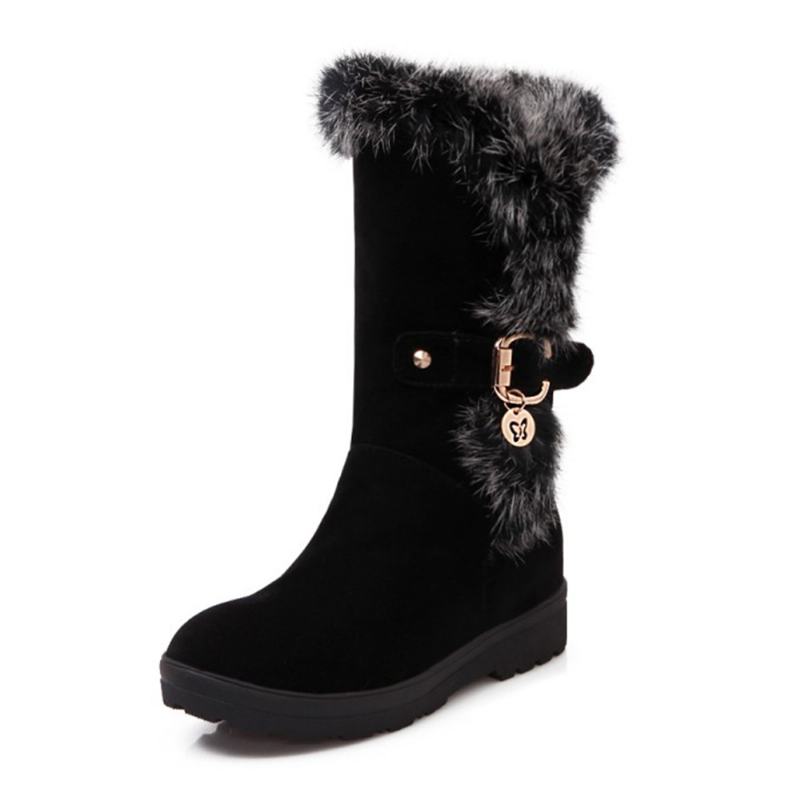 Plus Size Damskie Winter Pluszowa Podszewka Klamra Decor Zwiększona Pięta Snow Boots