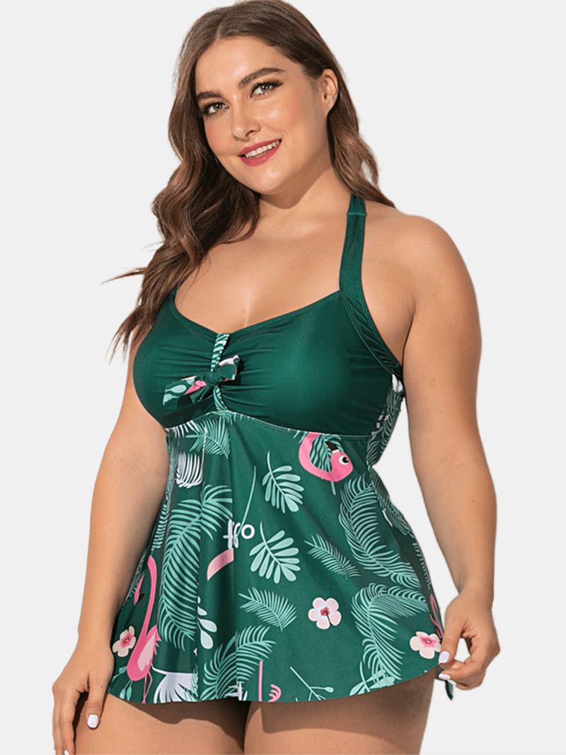 Plus Size Halter Flora Printed Sukienka Kąpielowa Z Majtkami