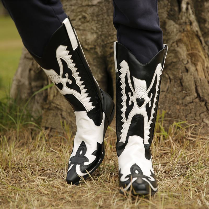 Plus Size Kobiety Pointed Toe Pattern Slip On Chunky Heel Cowboy Boots