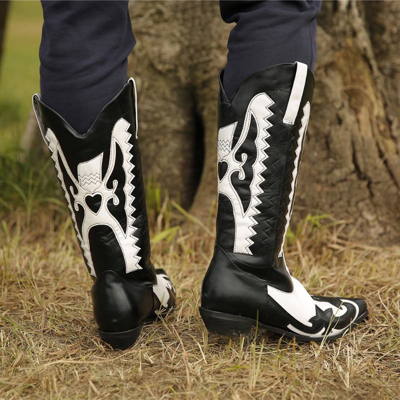 Plus Size Kobiety Pointed Toe Pattern Slip On Chunky Heel Cowboy Boots