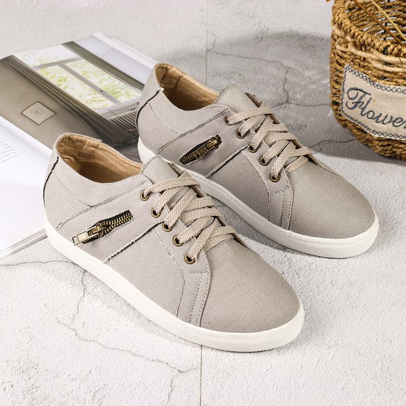 Plus Size Kobiety Retro Zipper Decor Canvas Lace Up Flat Casual Shoes