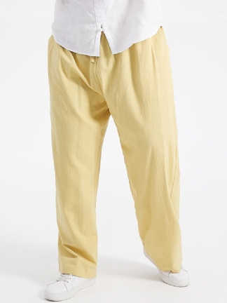 Plus Size Męskie Bawełniane Spodnie Ze Sznurkiem W Jednolitym Kolorze Z Kieszenią