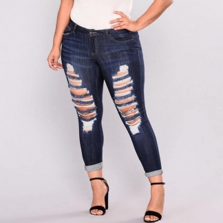 Plus Size Wysokie Elastyczne Dżinsy Z Dziurami Damskie True Denim Skinny Jeans W Trudnej Sytuacji Jeansy Dla Kobiet Spodnie Ołówkowe