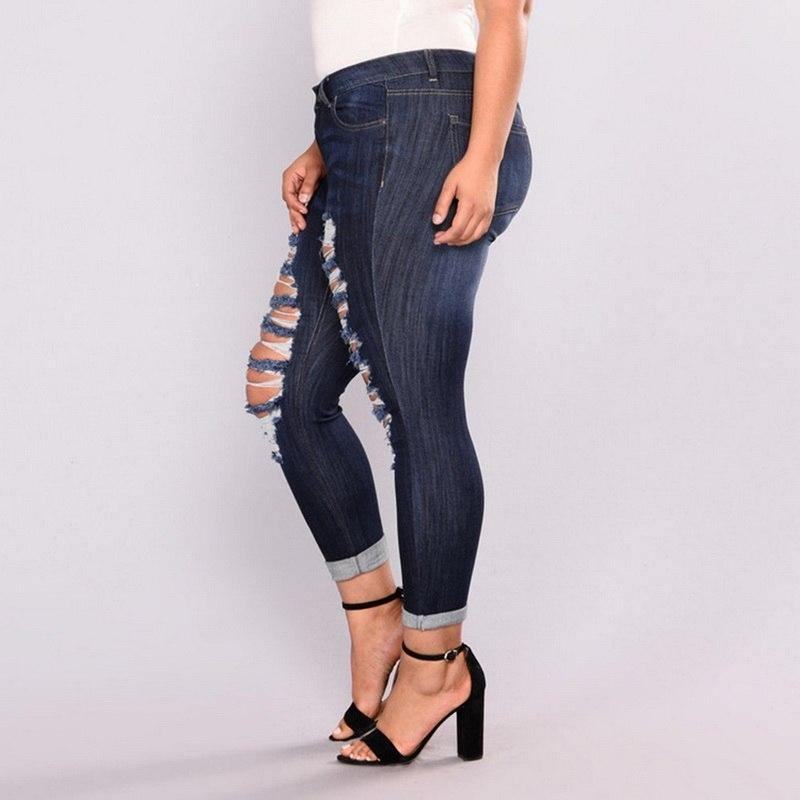 Plus Size Wysokie Elastyczne Dżinsy Z Dziurami Damskie True Denim Skinny Jeans W Trudnej Sytuacji Jeansy Dla Kobiet Spodnie Ołówkowe