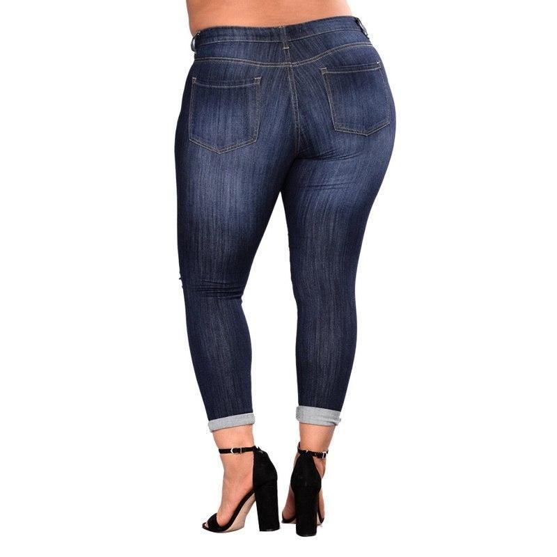 Plus Size Wysokie Elastyczne Dżinsy Z Dziurami Damskie True Denim Skinny Jeans W Trudnej Sytuacji Jeansy Dla Kobiet Spodnie Ołówkowe