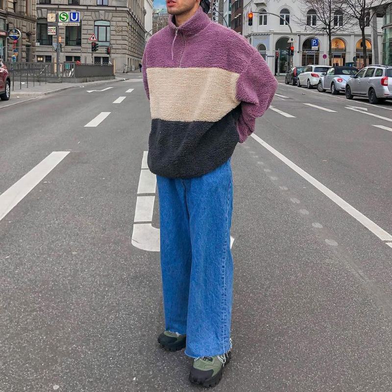 Pluszowy Sweter Ze Stójką Granular Fleece Casual Jacket Męskie