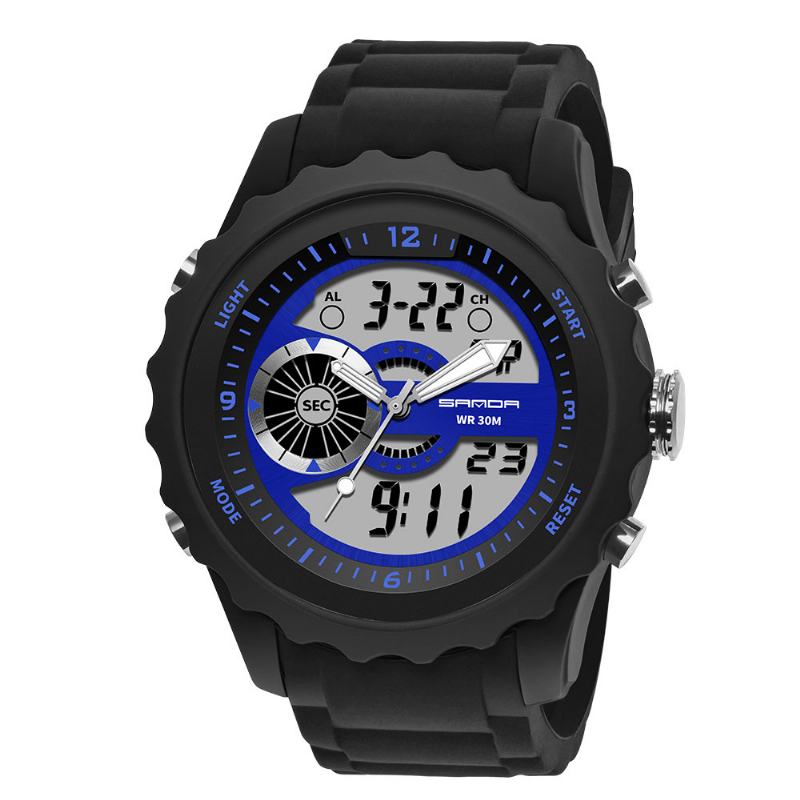 Podwójny Cyfrowy Zegarek Cyfrowy Mężczyźni Pu Stoper Luminous Display Kalendarz Outdoor Sport Watch