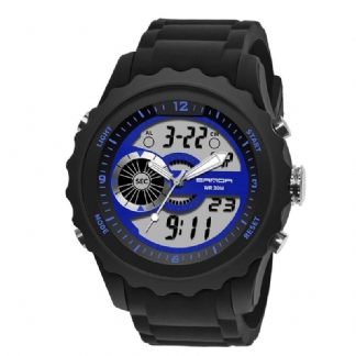 Podwójny Cyfrowy Zegarek Cyfrowy Mężczyźni Pu Stoper Luminous Display Kalendarz Outdoor Sport Watch