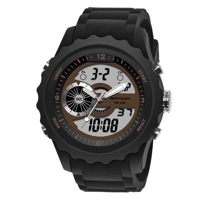 Podwójny Cyfrowy Zegarek Cyfrowy Mężczyźni Pu Stoper Luminous Display Kalendarz Outdoor Sport Watch
