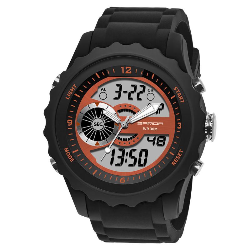 Podwójny Cyfrowy Zegarek Cyfrowy Mężczyźni Pu Stoper Luminous Display Kalendarz Outdoor Sport Watch