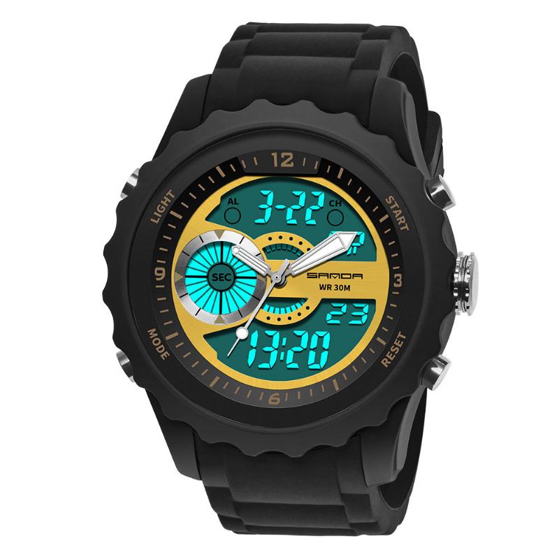 Podwójny Cyfrowy Zegarek Cyfrowy Mężczyźni Pu Stoper Luminous Display Kalendarz Outdoor Sport Watch