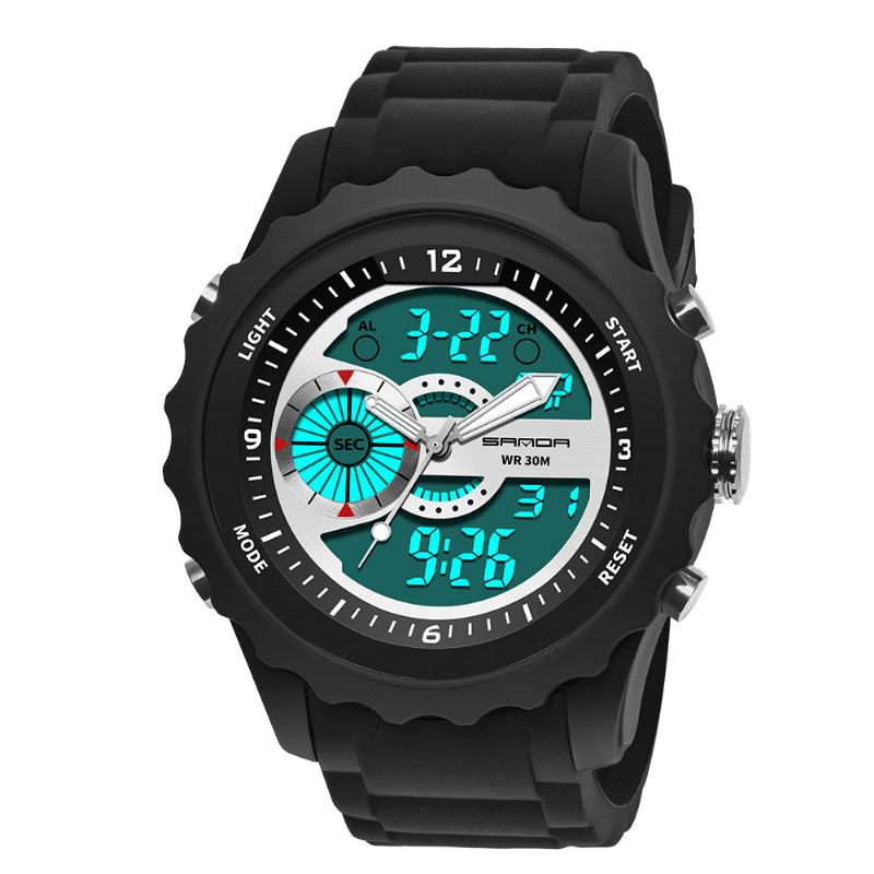 Podwójny Cyfrowy Zegarek Cyfrowy Mężczyźni Pu Stoper Luminous Display Kalendarz Outdoor Sport Watch