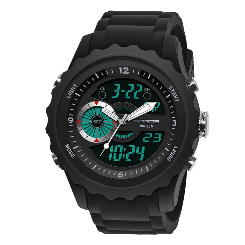 Podwójny Cyfrowy Zegarek Cyfrowy Mężczyźni Pu Stoper Luminous Display Kalendarz Outdoor Sport Watch