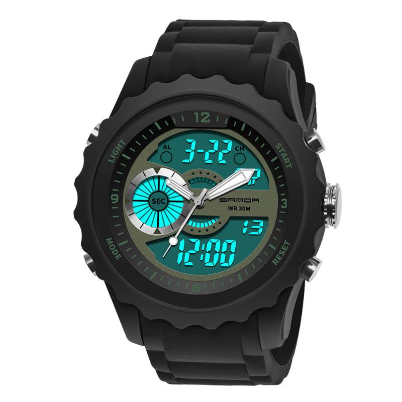 Podwójny Cyfrowy Zegarek Cyfrowy Mężczyźni Pu Stoper Luminous Display Kalendarz Outdoor Sport Watch