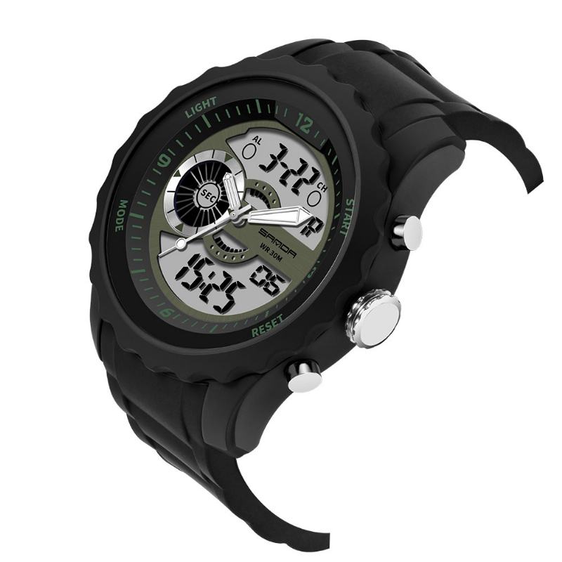 Podwójny Cyfrowy Zegarek Cyfrowy Mężczyźni Pu Stoper Luminous Display Kalendarz Outdoor Sport Watch