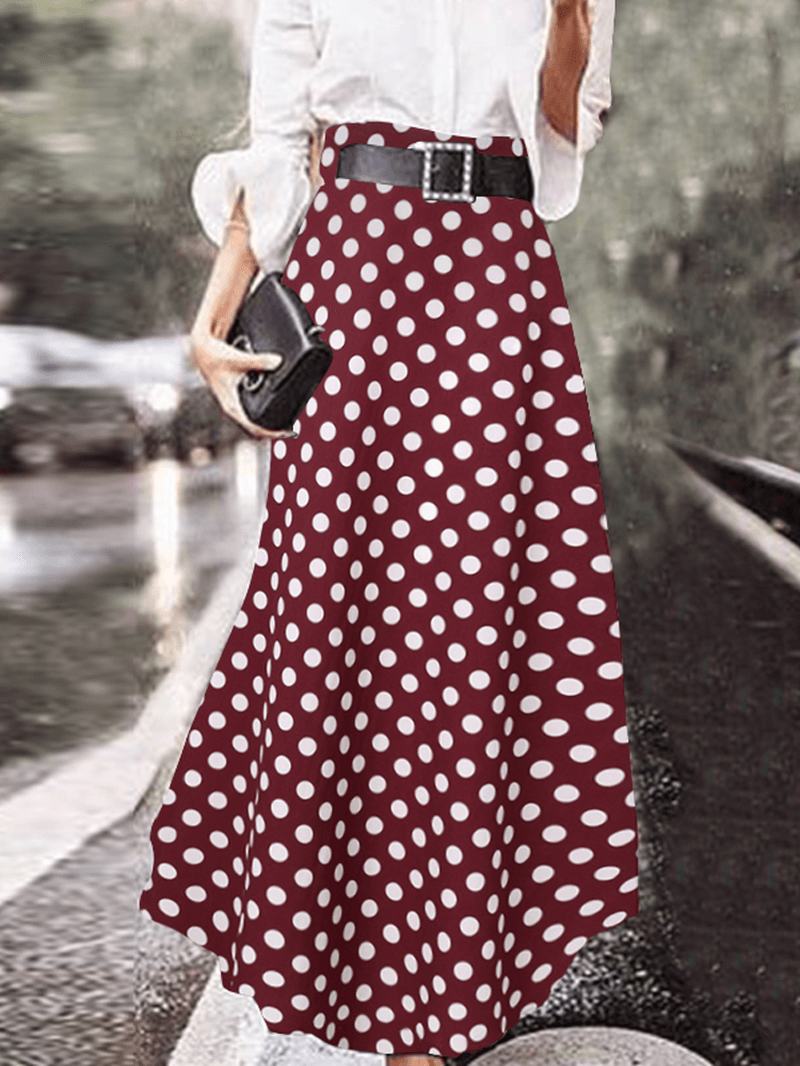 Polka Dot Drukowanie Wysoka Talia Suwak Z Boku Eleganckie Luźne Spódnice Maxi