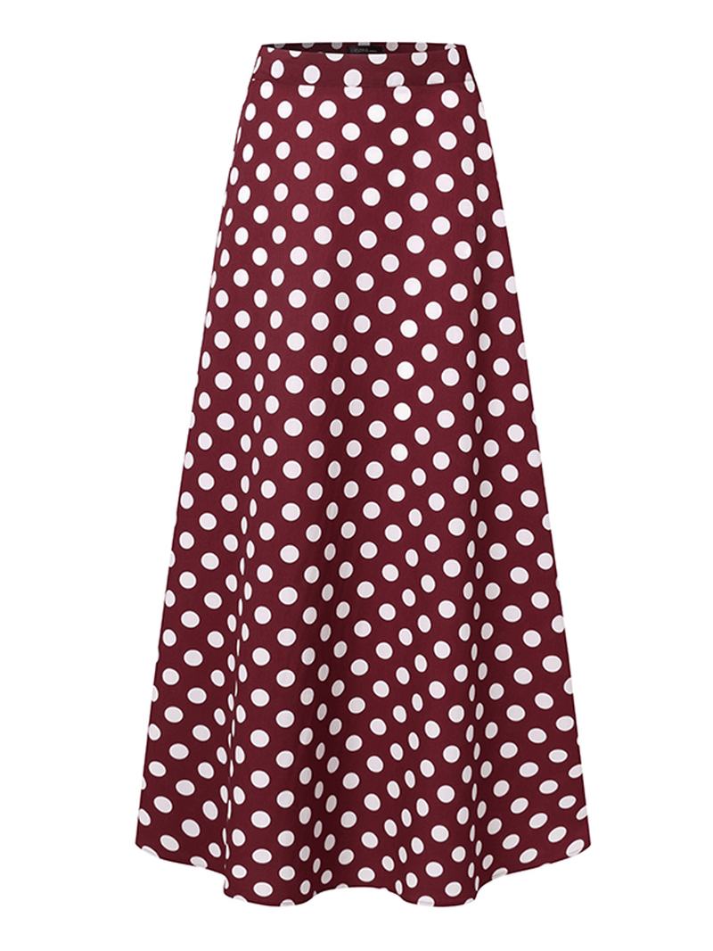 Polka Dot Drukowanie Wysoka Talia Suwak Z Boku Eleganckie Luźne Spódnice Maxi