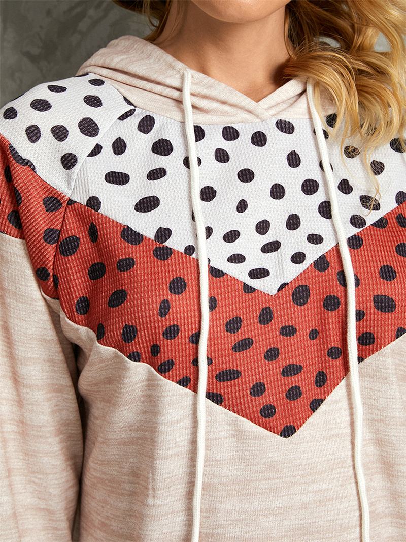 Polkadot Drukowanie Patchwork Casual Sznurowane Bluzy Z Długim Rękawem I Okrągłym Dekoltem