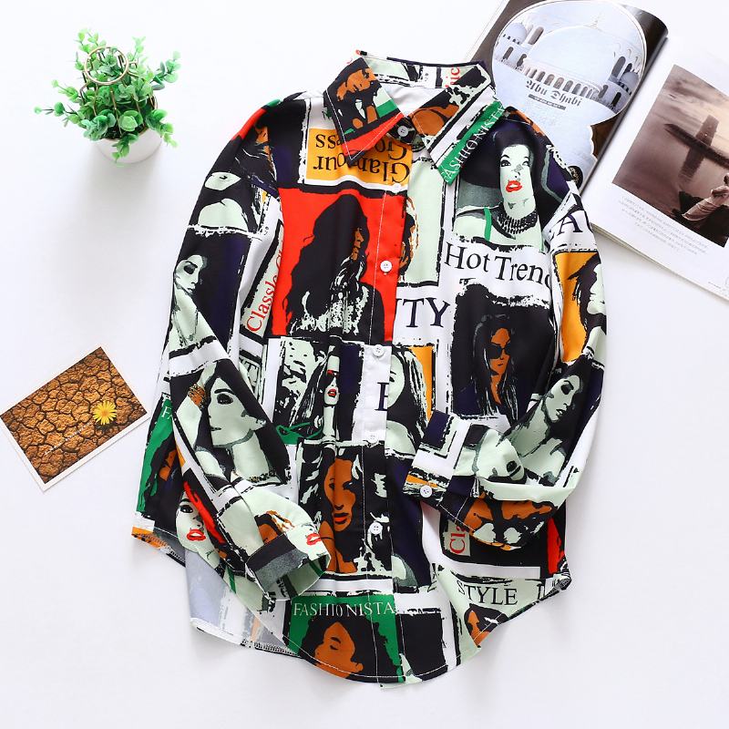 Portrait Beauty Pattern Harajuku Bf Casual Loose Stand-up Collar Z Długim Rękawem Na Cały Mecz