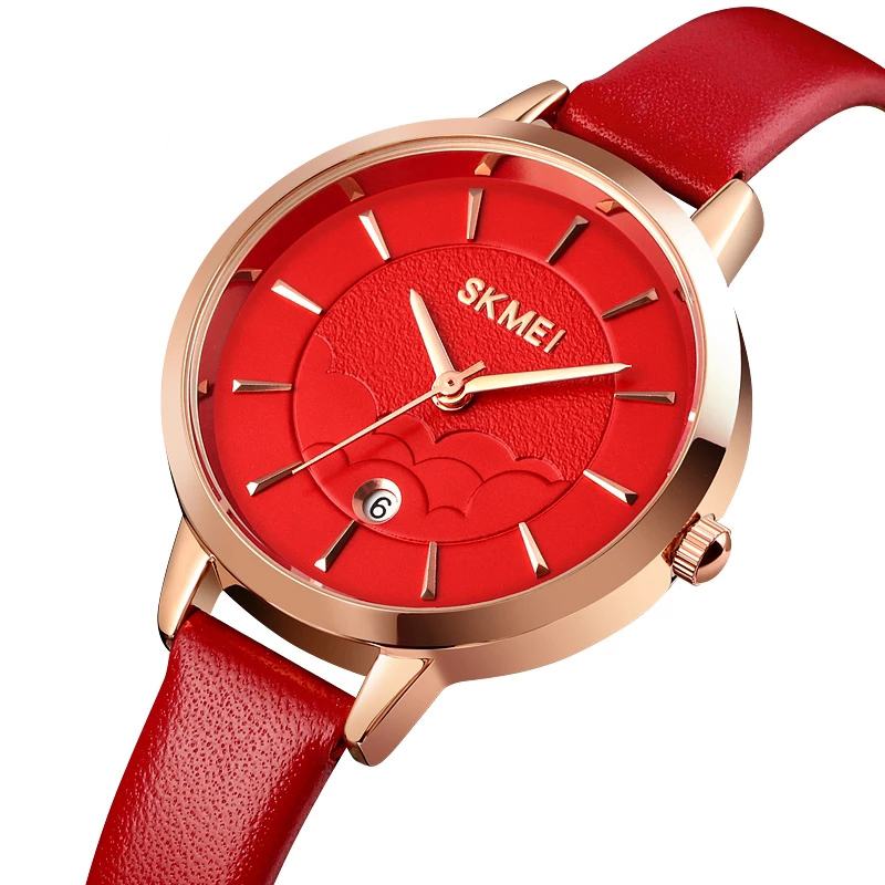 Prosty Zegarek Damski Kreatywny Wyświetlacz Daty Skórzany Pasek Moda Lady Quartz Watch