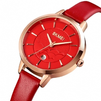 Prosty Zegarek Damski Kreatywny Wyświetlacz Daty Skórzany Pasek Moda Lady Quartz Watch