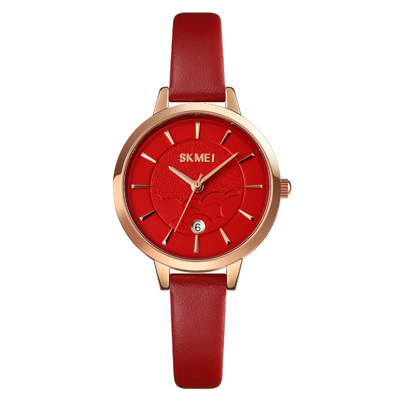Prosty Zegarek Damski Kreatywny Wyświetlacz Daty Skórzany Pasek Moda Lady Quartz Watch